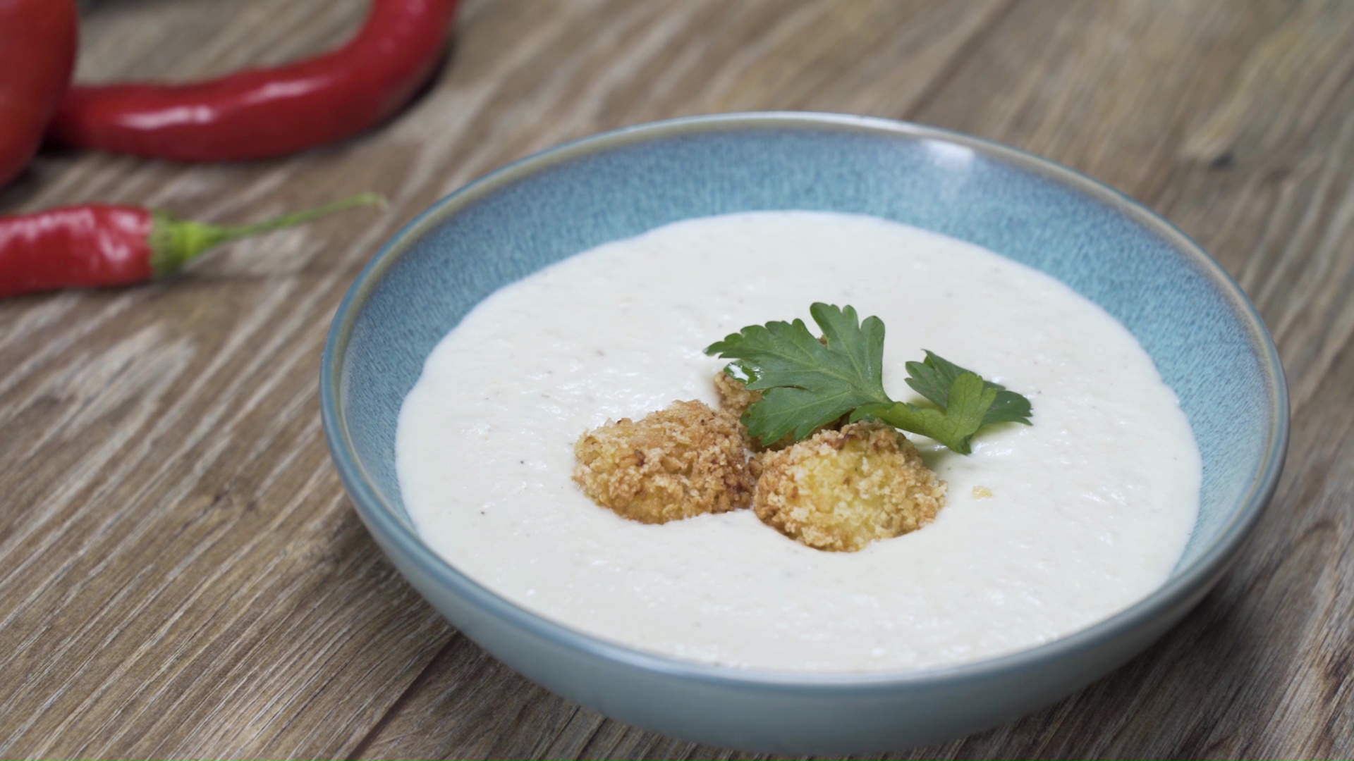 Cream of celery soup with croquettes